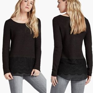 LUCKY BRAND lace mix sweater chiffon trim